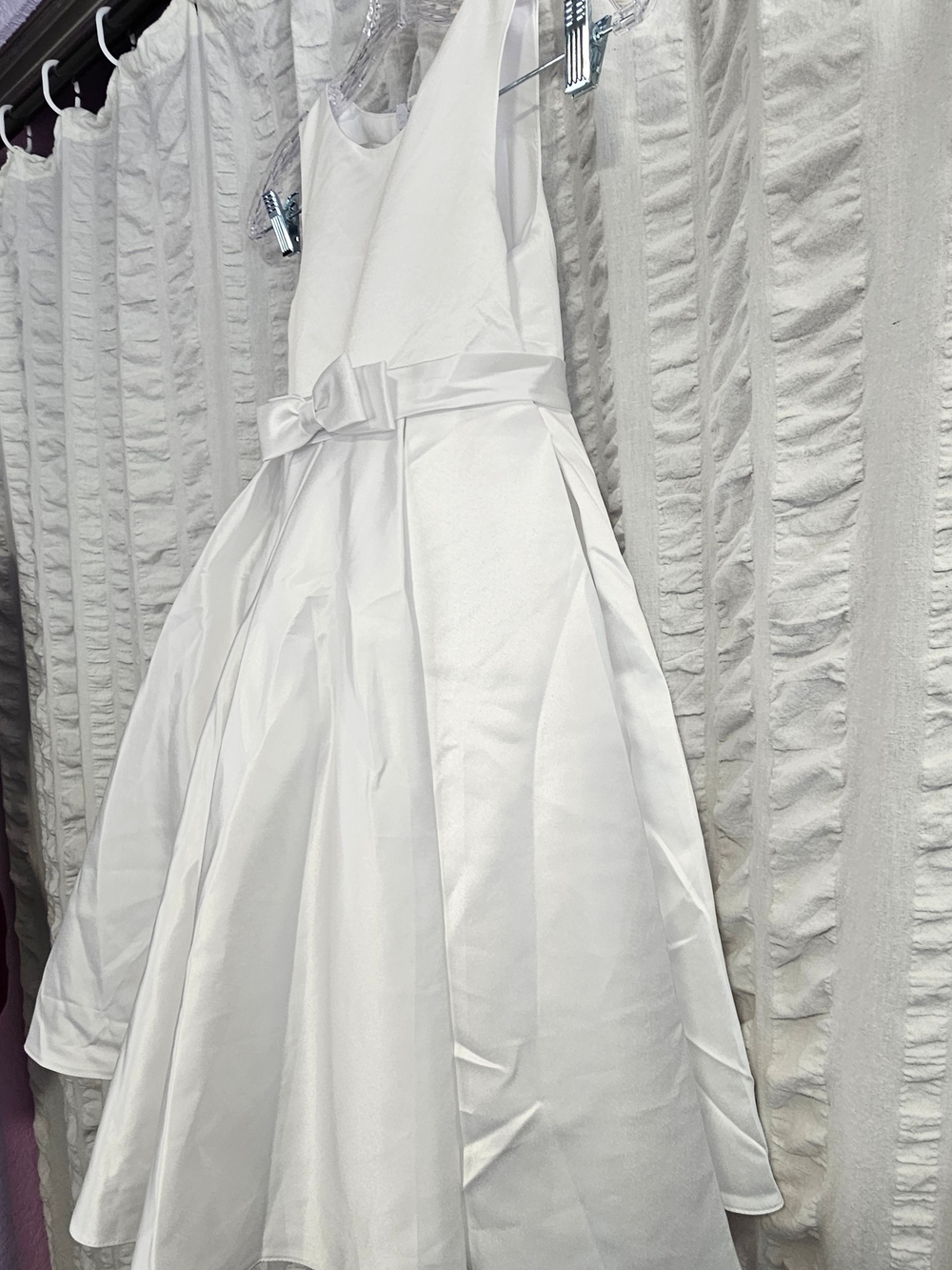 Azazie Coco Flower Girl Communion Pageant White A-Line Bow Matte Satin Dress - Picture 6 of 15